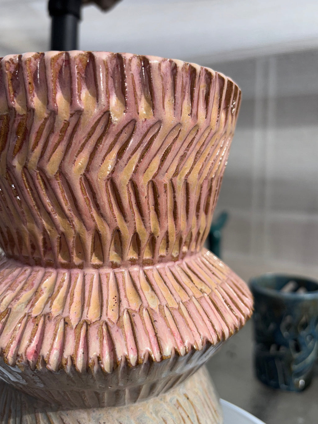 Cotton Candy Carved Vase